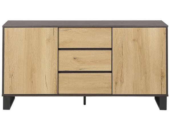 Senkki tumma puu MDF lastulevy metallijalat 145 x 39 x 76 cm laatikoilla kaapeilla hyllyillä skandinaavinen