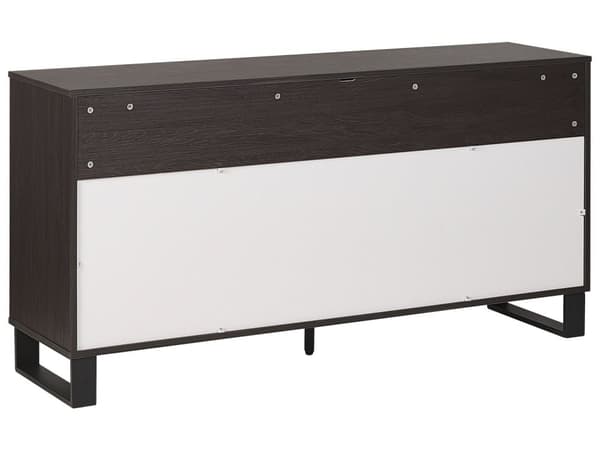 Senkki tumma puu MDF lastulevy metallijalat 145 x 39 x 76 cm laatikoilla kaapeilla hyllyillä skandinaavinen