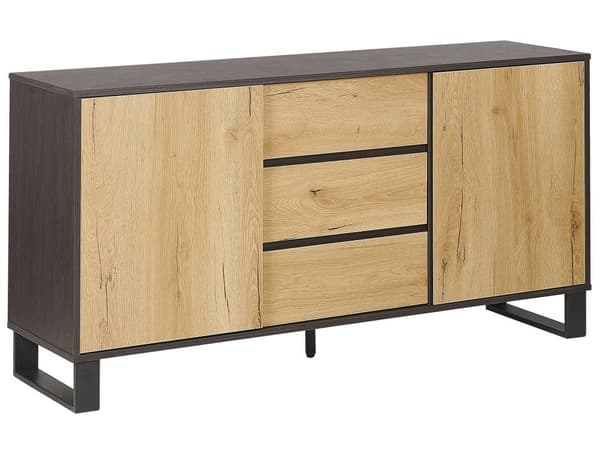 Senkki tumma puu MDF lastulevy metallijalat 145 x 39 x 76 cm laatikoilla kaapeilla hyllyillä skandinaavinen
