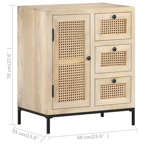 vidaXL skænk 60x35x70 cm massivt mangotræ og naturligt rørflet