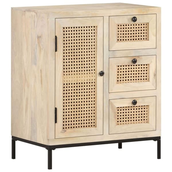 vidaXL skænk 60x35x70 cm massivt mangotræ og naturligt rørflet