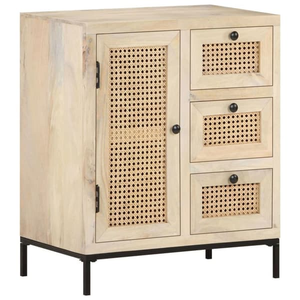 vidaXL skænk 60x35x70 cm massivt mangotræ og naturligt rørflet