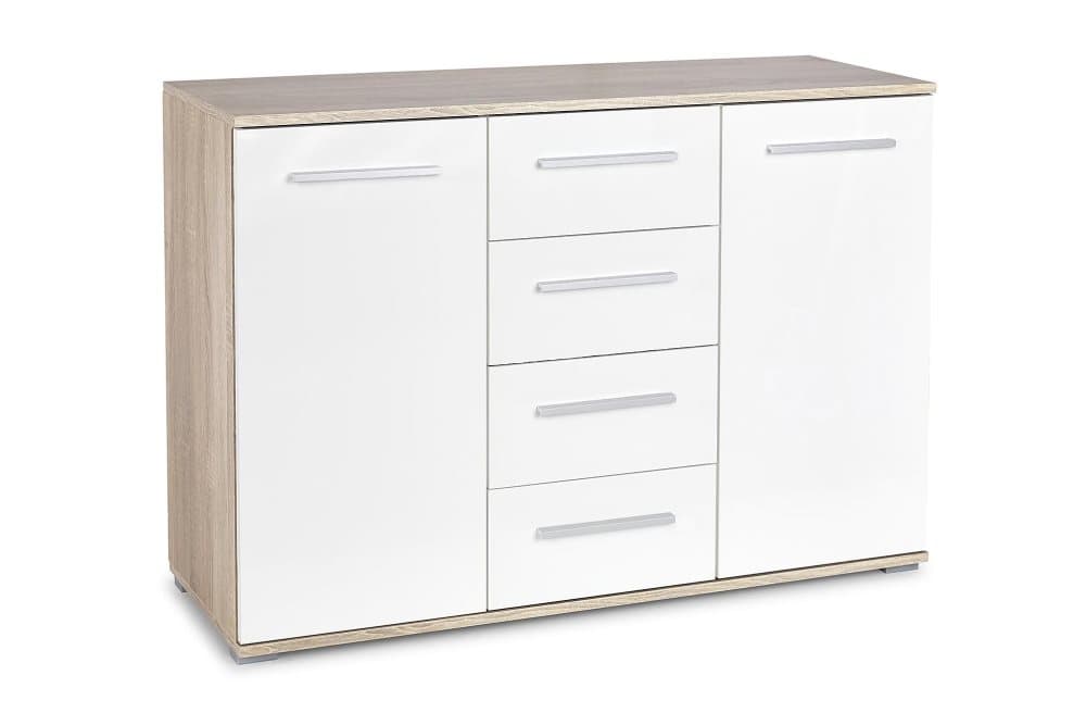GENDRON Skänk 4 Lådor + 2 Skåp Vit/Ek