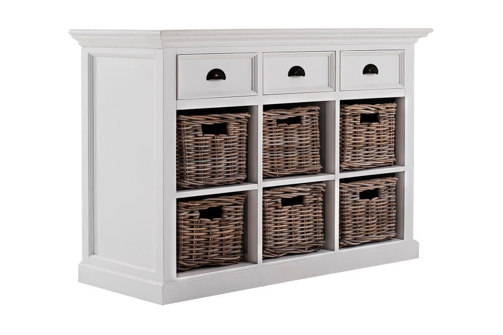 PLATI Skänk 125 6 Hyllfack 3 Lådor Vit Mahogny