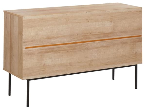 Sivupöytä vaalea puu 76 x 120 x 40 cm metalliset jalat 3-ovinen rottinkinen boho-tyyli