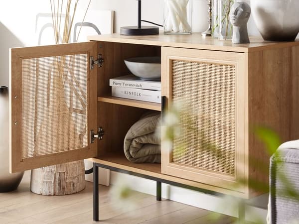 Skænk Lyst Træ 2 Låger 72 x 80 cm Metalben Boho Stil Fletskab