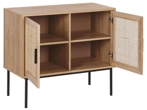 Skænk Lyst Træ 2 Låger 72 x 80 cm Metalben Boho Stil Fletskab