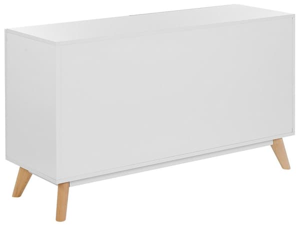 Kommode Hvid og Lyst Træ 120 x 40 x 70 cm Skænk Opbevaringsplads Skuffer Skab Koniske Ben til Stue Entré Soveværelse Tilbehør Dekoration