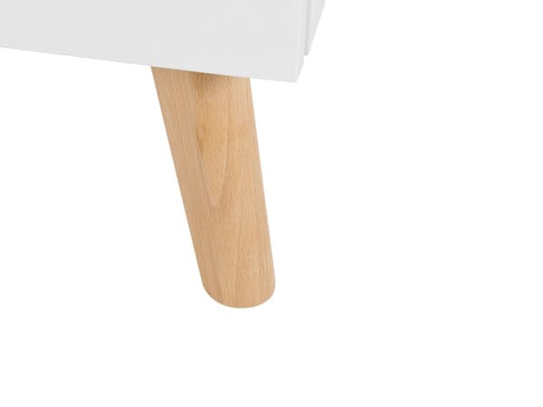 Kommode Hvid og Lyst Træ 120 x 40 x 70 cm Skænk Opbevaringsplads Skuffer Skab Koniske Ben til Stue Entré Soveværelse Tilbehør Dekoration