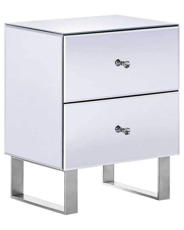 Sängbord 2 Lådor Silver Spegelglas Glam
