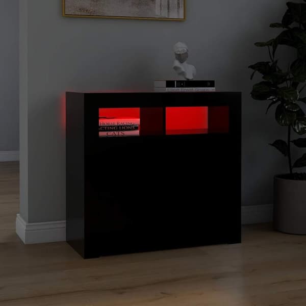 vidaXL Skjenk med LED-lys svart 80x35x75 cm
