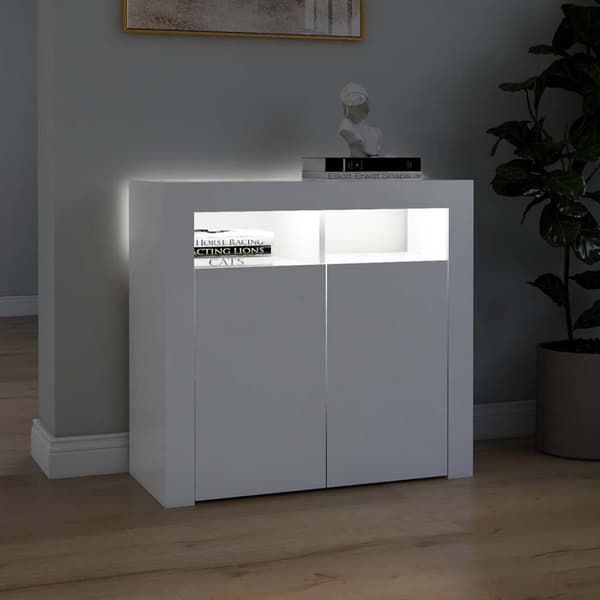 vidaXL Skänk med LED-belysning vit 80x35x75 cm
