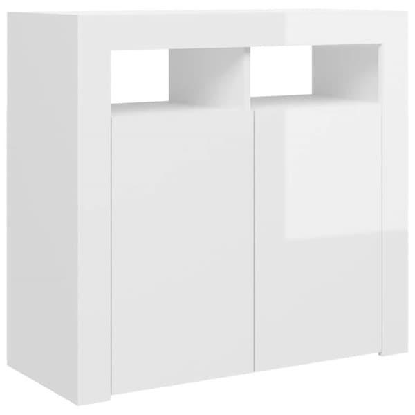 vidaXL skænk med LED-lys 80x35x75 cm hvid højglans