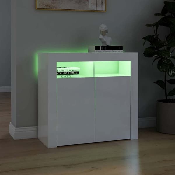 vidaXL Skänk med LED-belysning vit högglans 80x35x75 cm