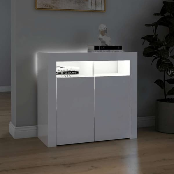 vidaXL Skänk med LED-belysning vit högglans 80x35x75 cm