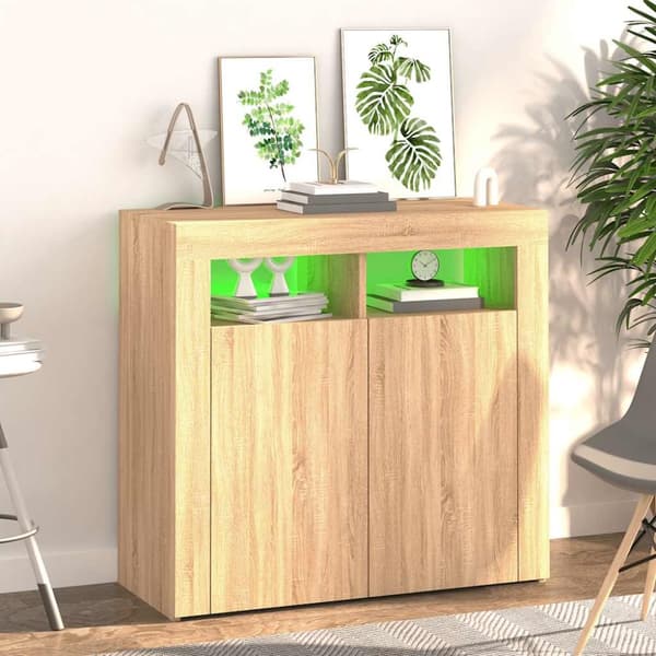 vidaXL skænk med LED-lys 80x35x75 cm sonoma-eg