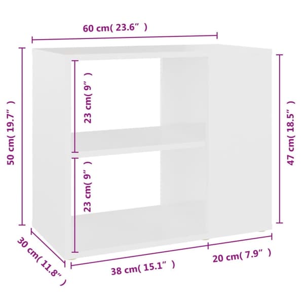 vidaXL Sideskap hvit 60x30x50 cm konstruert tre