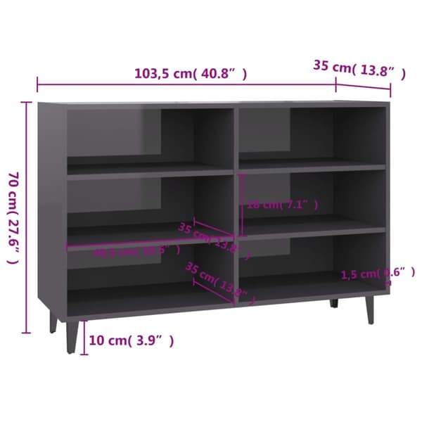 vidaXL skænk 103,5x35x70 cm spånplade grå højglans