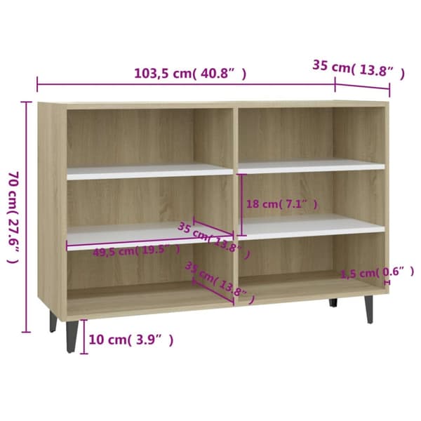 vidaXL skænk 103,5x35x70 cm spånplade hvid og sonoma-eg