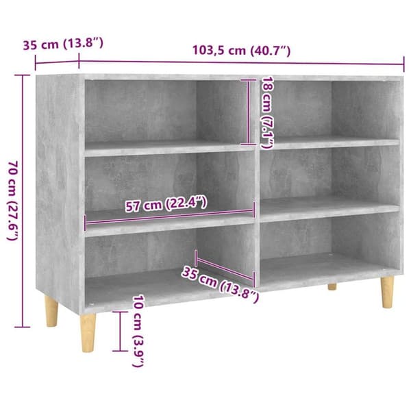 vidaXL Skänk betonggrå 103,5x35x70 cm konstruerat trä