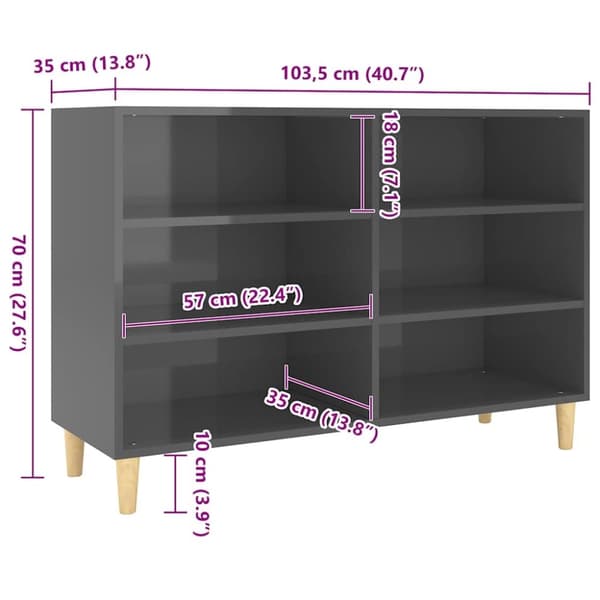 vidaXL Skjenk høyglans grå 103,5x35x70 cm konstruert tre