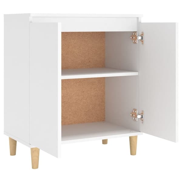 vidaXL skænk med massive træben 60x35x70 cm spånplade hvid
