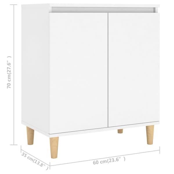 vidaXL skænk med massive træben 60x35x70 cm spånplade hvid