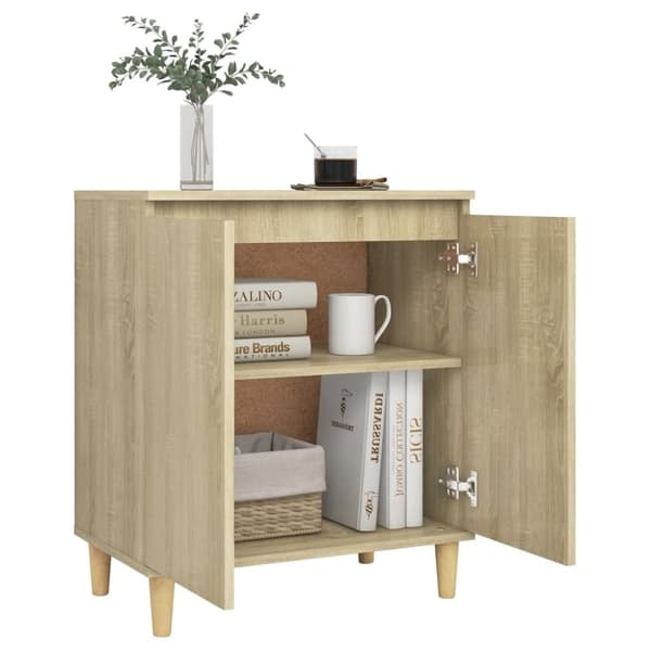 vidaXL skænk med massive træben 60x35x70 cm spånplade sonoma-eg