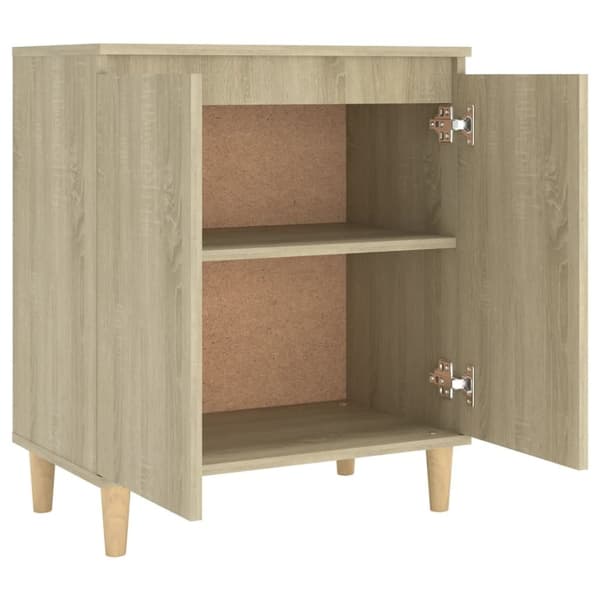 vidaXL skænk med massive træben 60x35x70 cm spånplade sonoma-eg