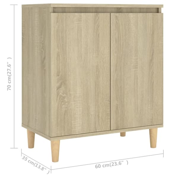 vidaXL skænk med massive træben 60x35x70 cm spånplade sonoma-eg