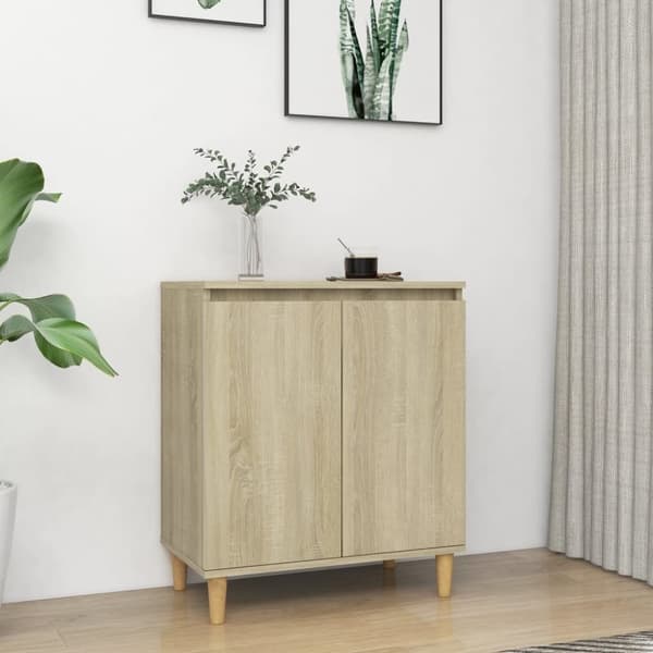 vidaXL skænk med massive træben 60x35x70 cm spånplade sonoma-eg