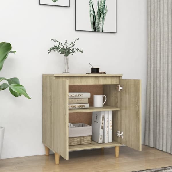 vidaXL skænk med massive træben 60x35x70 cm spånplade sonoma-eg