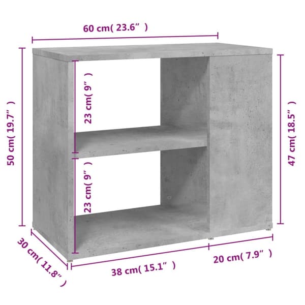 vidaXL sideskab 60x30x50 cm konstrueret træ betongrå