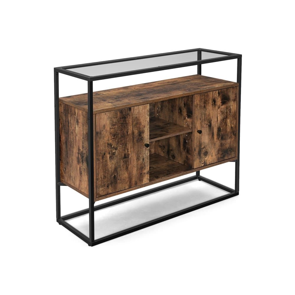 Segenn's Sideboard - Sidoskåp - Köksskåp med glasyta och öppna fack - Vardagsrum - Hall - Stabil stålram - Härdat glas