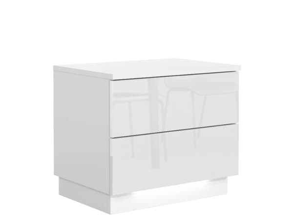 Natbord i mat hvid med to skinnende skuffer og LED-belysning, 55 / 39 / 47,5