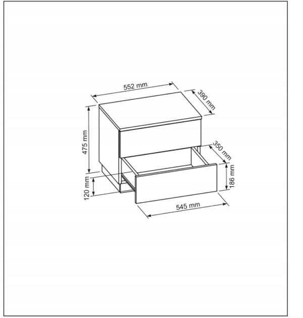 Natbord i mat hvid med to skinnende skuffer og LED-belysning, 55 / 39 / 47,5