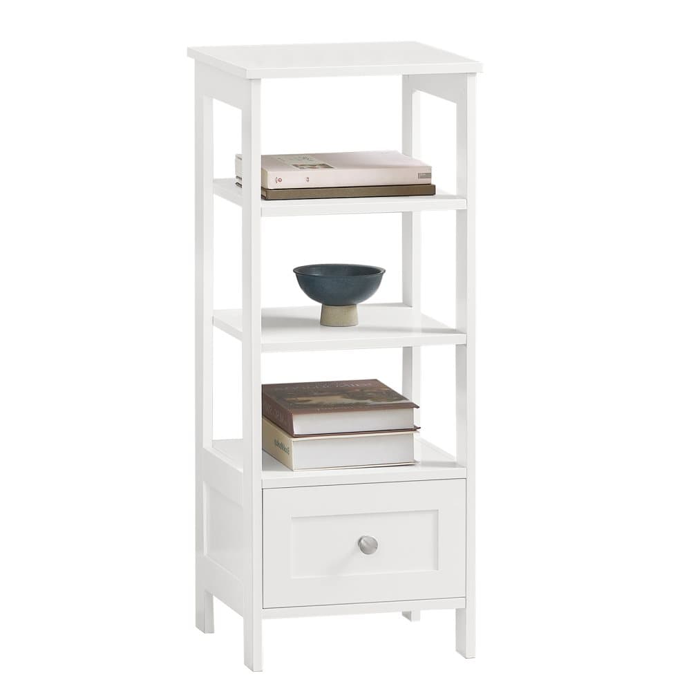 SoBuy Nattduksbord med 1 lådor och 3 hylder, Sidobord, Soffbord, vit , FBT91-W