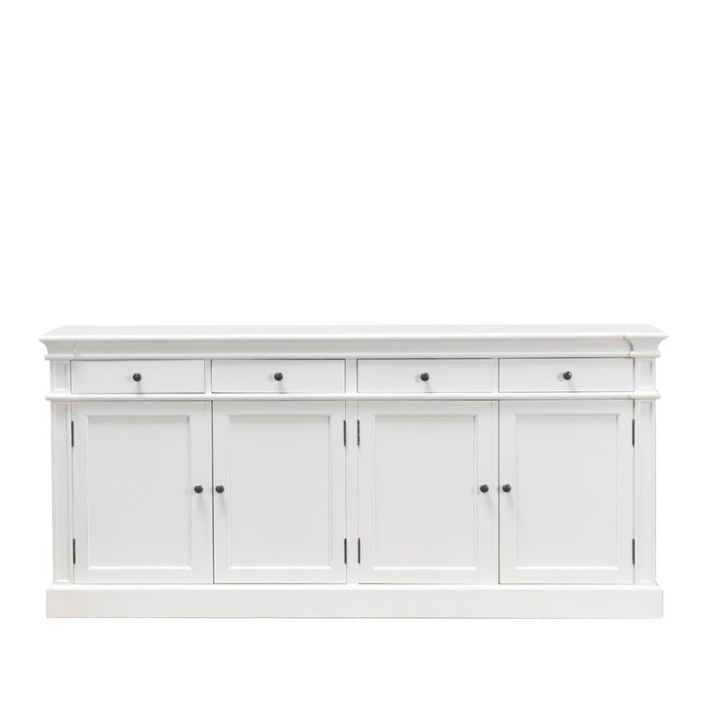 Amaretta skänk med 4 dörrar och 4 lådor antik vit, antik patinerad. Bredd 186 cm, höjd 86 cm.