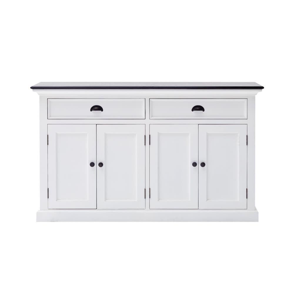 HalifaxContrast skänk med 4 dörrar och 2 lådor, vit med svart topp.