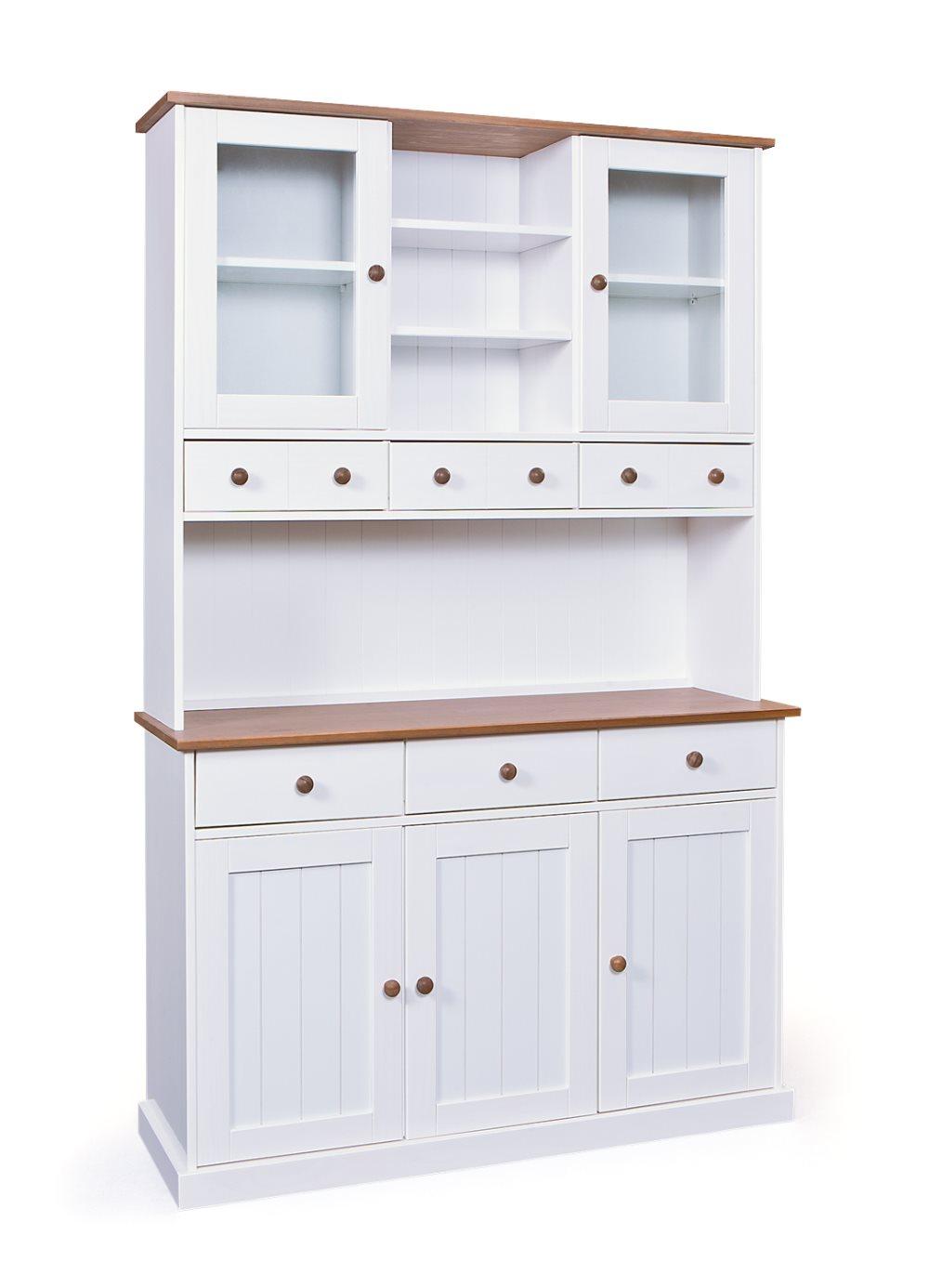 Wright skänk 3 dörrar, 2 glasdörrar, 3 lådor, 3 öppna fack vit, brun.