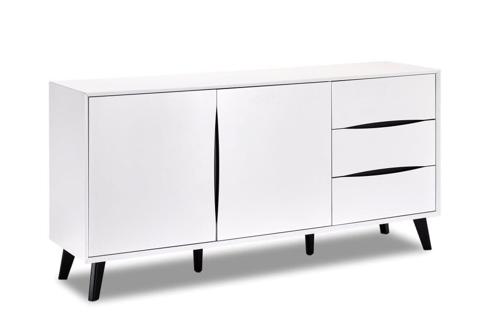 Lynda skänk 2 dörrar, 3 lådor vit, svart.