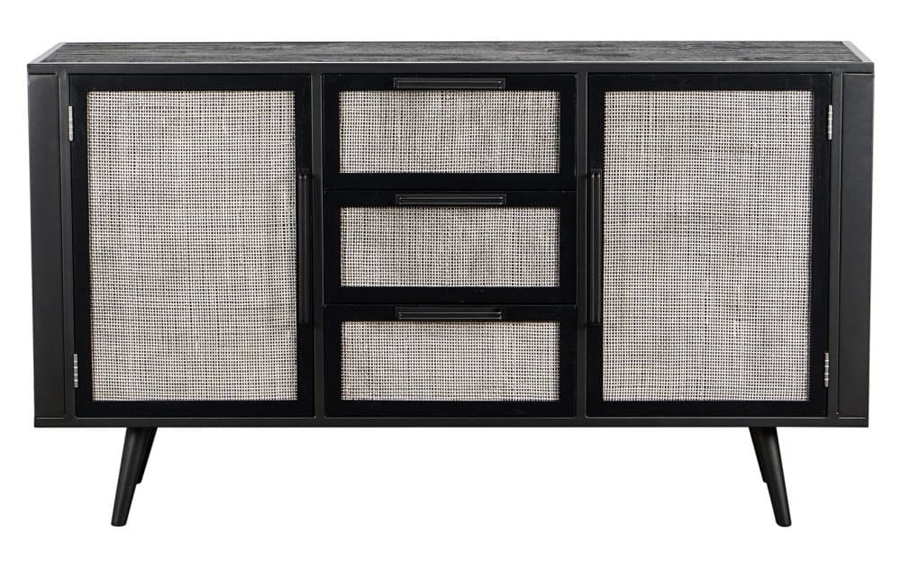 NordicMindiRattan skänk hög med 2 dörrar och 3 lådor, svart.