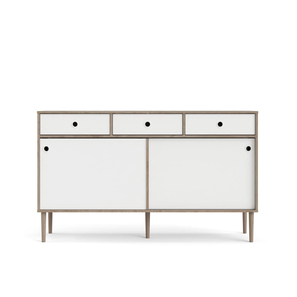 Rome skänk 2 skjutdörrar och 3 lådor hickorymönstrad och mattvit.