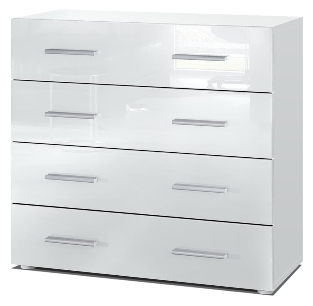 Encado Pavos Byrå med 4 Lådor, Byrå Skåp med Lådor för Sovrum Garderob Vardagsrum, Vit 76 x 72 x 35 cm