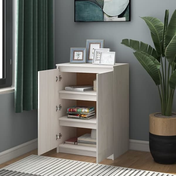 vidaXL skænk 60x36x84 cm massivt fyrretræ hvid
