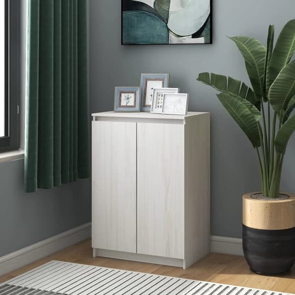 vidaXL skænk 60x36x84 cm massivt fyrretræ hvid
