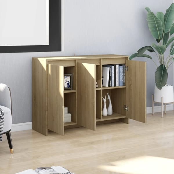 vidaXL Skjenk sonoma eik 102x33x75 cm konstruert tre
