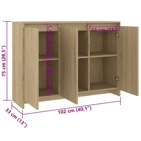 vidaXL Skjenk sonoma eik 102x33x75 cm konstruert tre