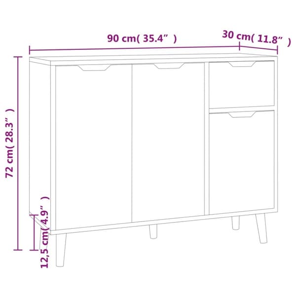 vidaXL Skjenk hvit og sonoma eik 90x30x72 cm konstruert tre