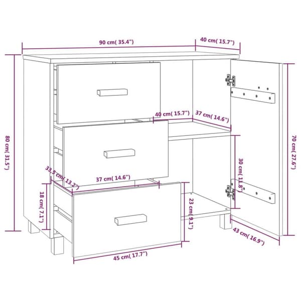 vidaXL Sivupöytä HAMAR hunajanruskea 90x40x80 cm täysi mänty